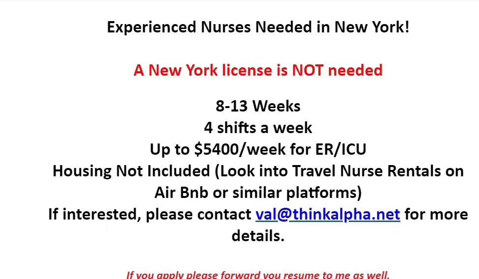 纽约急招护士 薪水达到7000美金/周