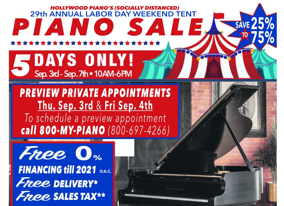好萊塢鋼琴公司: URGENT LABOR DAY PIANO SALE