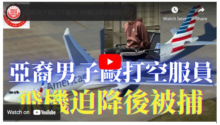 【鄧洪説法】亞裔男子毆打空服員 飛機迫降後被捕